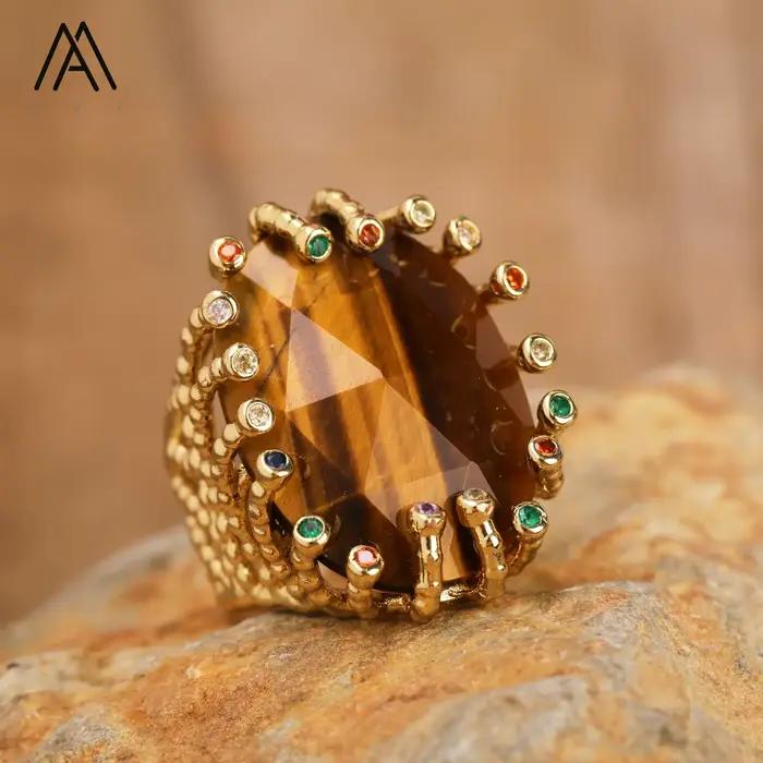 Bague de luxe vintage en pierres précieuses plaquée or 18 carats pour femme