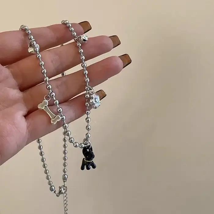 Collier de perles pendentif chien mignon pour femmes et filles, personnalité, mode coréenne, pull, bijoux esthétiques, accessoires en gros