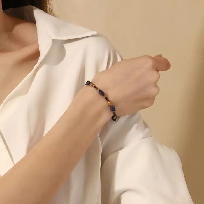 E.B.belle – Bracelet de perles en pierre naturelle bleue irrégulière pour femmes