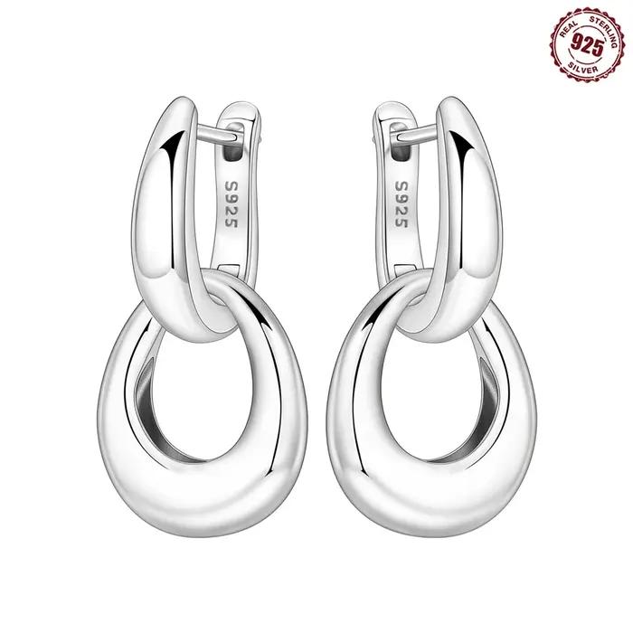 Boucles d'oreilles double anneau en argent sterling 925 zirconium blanc pour femmes style punk moderne élégance quotidienne occasions spéciales