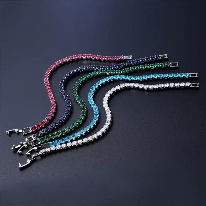 Luxe Hiphop glacé 4mm cubique zircone cristal Tennis Bracelets pour femme hommes couleur or argent