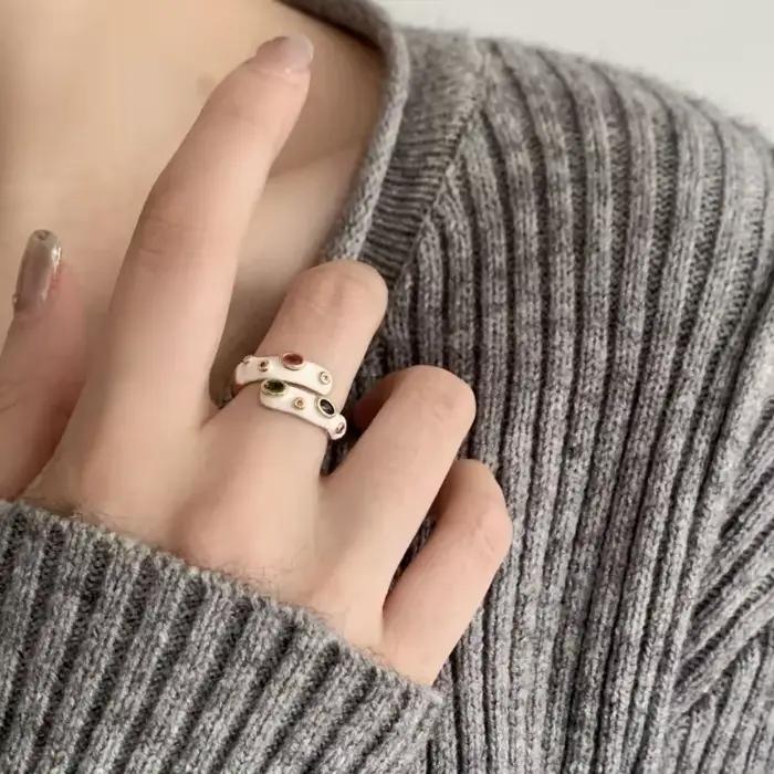 PONYKISS – bagues ouvertes géométriques en émail et zircon couleur or pour femmes
