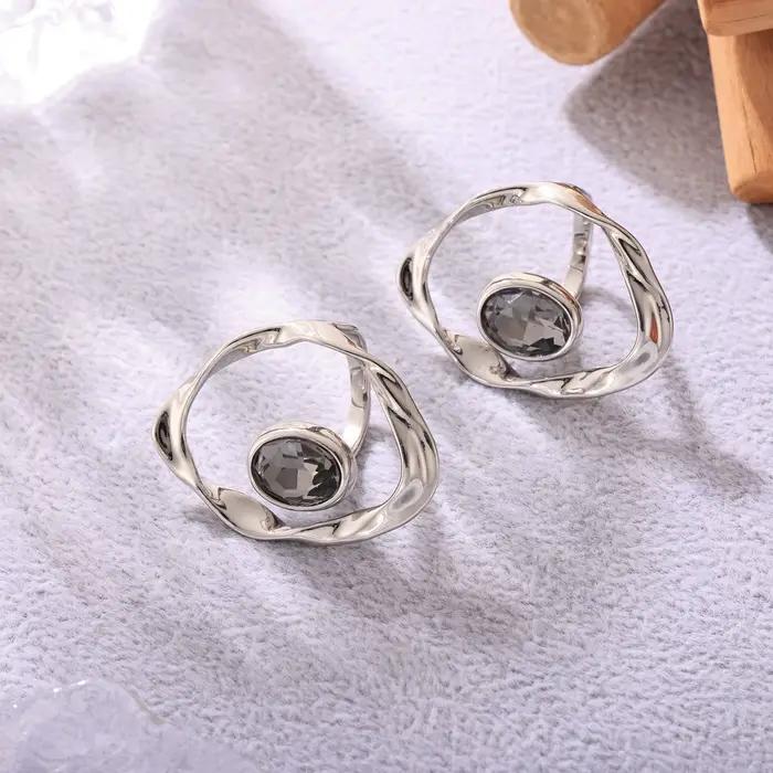 Bagues torsadées géométriques simples couleur argent doré avec strass pour femmes
