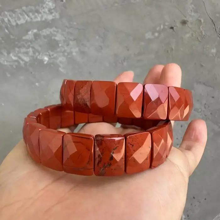 Bracelet en pierres naturelles rouge jaspe géométrique pour femme décontracté sportif occasions spéciales