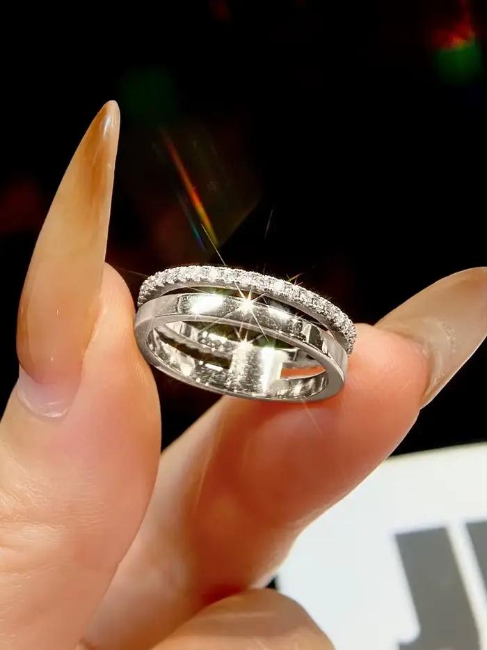 Bague ronde à double couche en diamant Moissanite véritable pour femmes, en argent Sterling 925, bijoux fins de luxe pour fiançailles et mariage