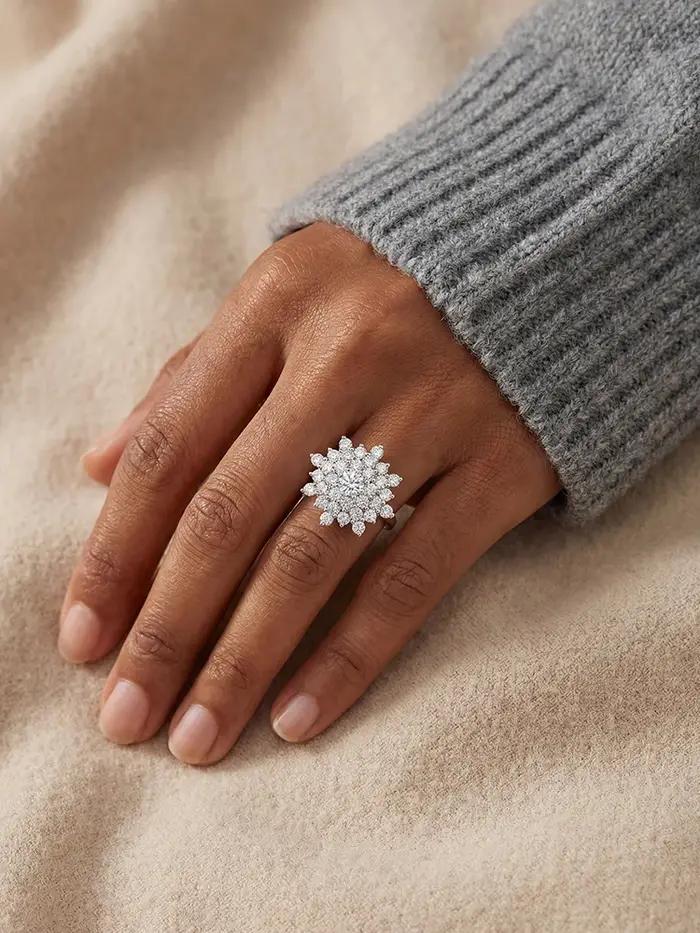 Bague en argent Sterling 925 sertie de zircon brillants en forme de tournesol alliance de mariage pour femme occasions spéciales mariage anniversaire de mariage cadeau de rêve