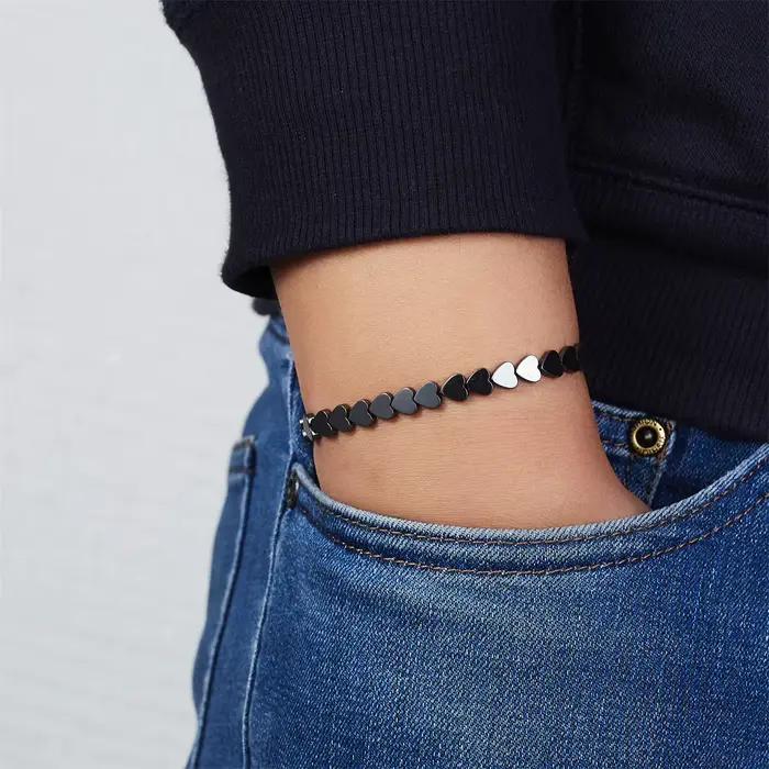 Bracelet Magnétique avec Aimants Thérapeutiques, Pierre Naturelle et Motif de Cœur pour Bien-être Émotionnel et Physique Occasions Spéciales