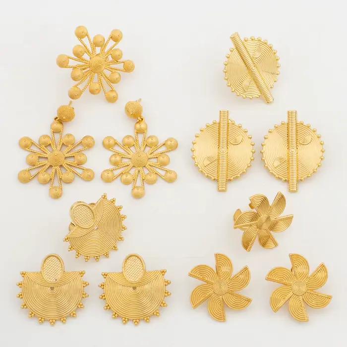 Ensemble de bijoux plaqués pour femmes, boucles d'oreilles et bagues, Design de dubaï, à la mode, bi