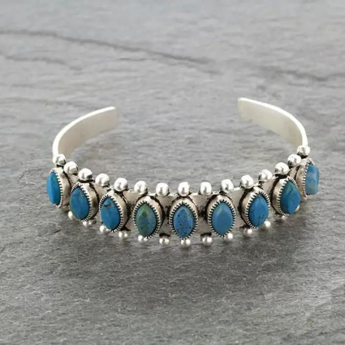 Bracelet Turquoise Vintage Géométrique Plaqué Argent Semi-précieuse pour Femmes Hommes Occasions Spéciales Bohème Ethnique