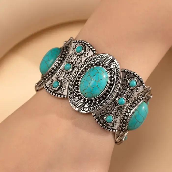 Bracelet élastique large style tribal perle bague de main style western pour femmes occasions spéciales
