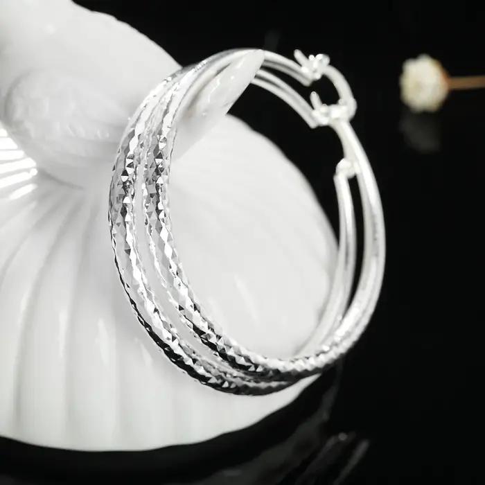 Boucles d'oreilles créoles rondes en argent regardé 925 pour femmes