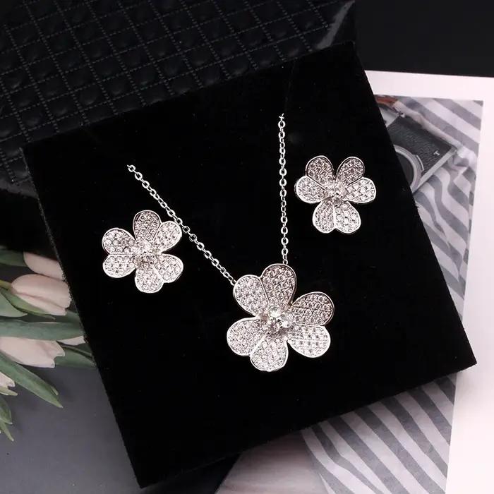 Mode luxe mignon géométrie cubique Ziron classique breloques collier fiançailles mariée boucle d'oreille ewelry cuivre dame cadeau