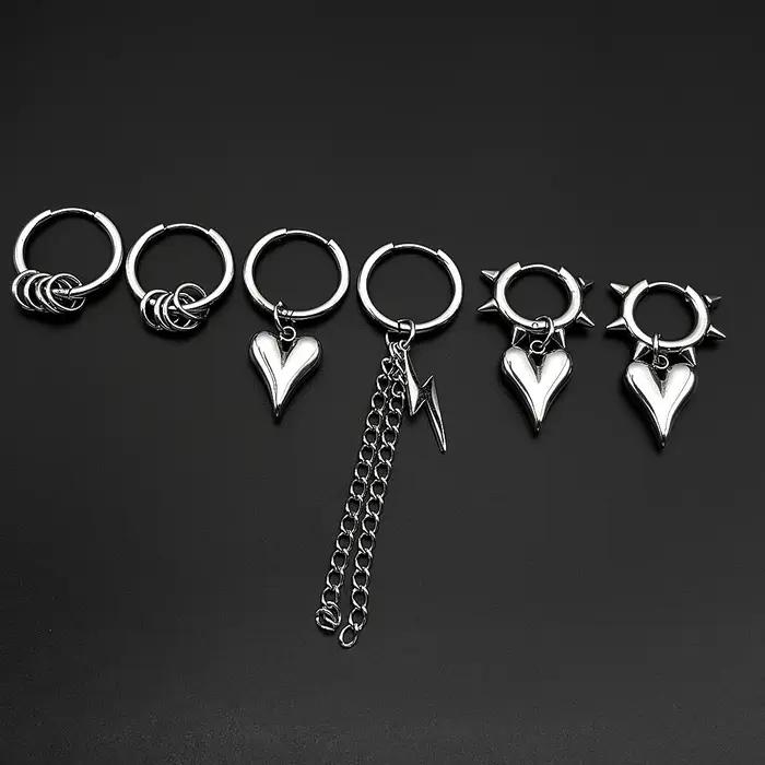 Boucles d'oreilles créoles asymétriques Cœur Éclair