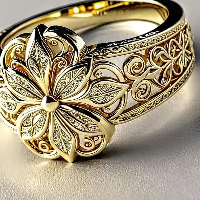 Bague de cocktail Huitan gravée de fleurs géométriques élégante pour femmes occasions spéciales partys mariages