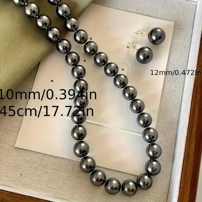Ensemble de boucles d'oreilles et collier en perles noires, Imitation de tahiti, haut de gamme, chaî