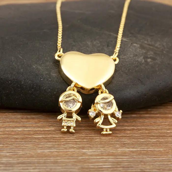 Mode cristal Zircon fille garçon coeur pendentif à breloque collier pour femmes femme fils/fille chaîne lien bijoux cadeaux d'anniversaire