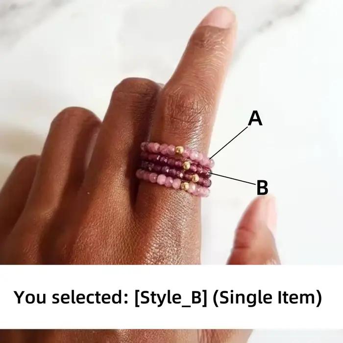 Vlen bague réglable pour femmes naturel rose Tourmaline grenat perles élastique extensible empilable