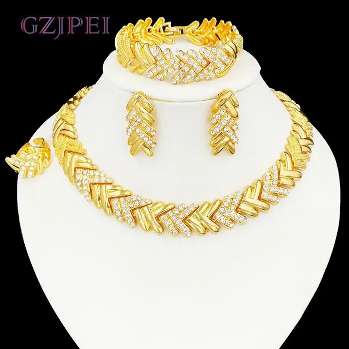 GZJPEI – ensemble de bijoux en cristal plaqué or, collier de luxe, Bracelet, oreille de blé, boucle