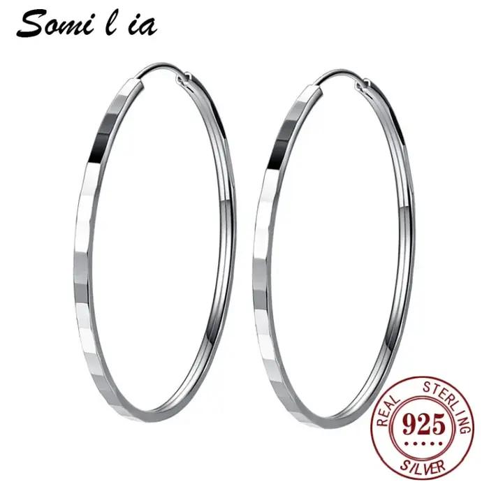 SOMILIA Boucles d'oreilles classiques populaires en argent 925, grand cercle, pour femmes, mode, mar