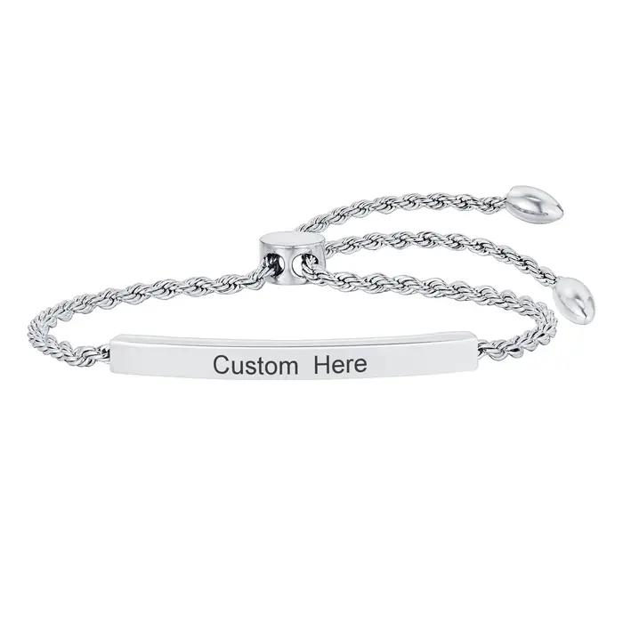 Bracelet personnalisé en acier inoxydable pour femmes, bijou torsadé ajustable, avec nom et date gra