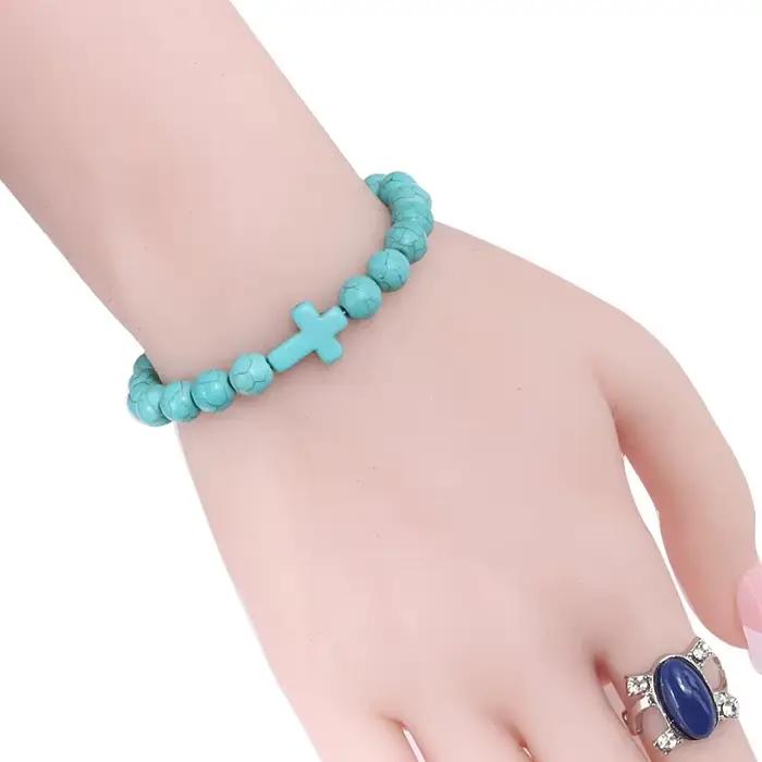 Bracelets de mode en pierre naturelle avec breloque croix de Jésus