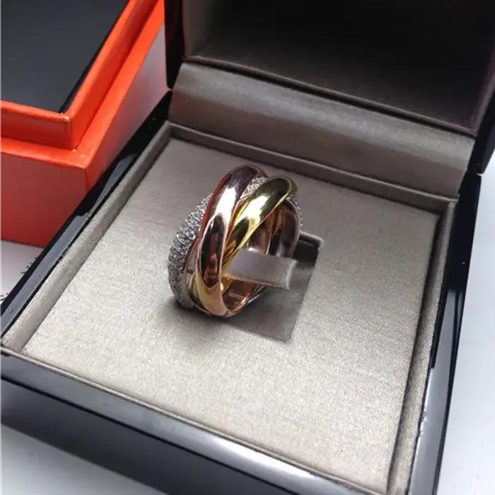 Triple cercles or/or Rose/argent bague trois couleurs bijoux de luxe couleur argent pavé CZ