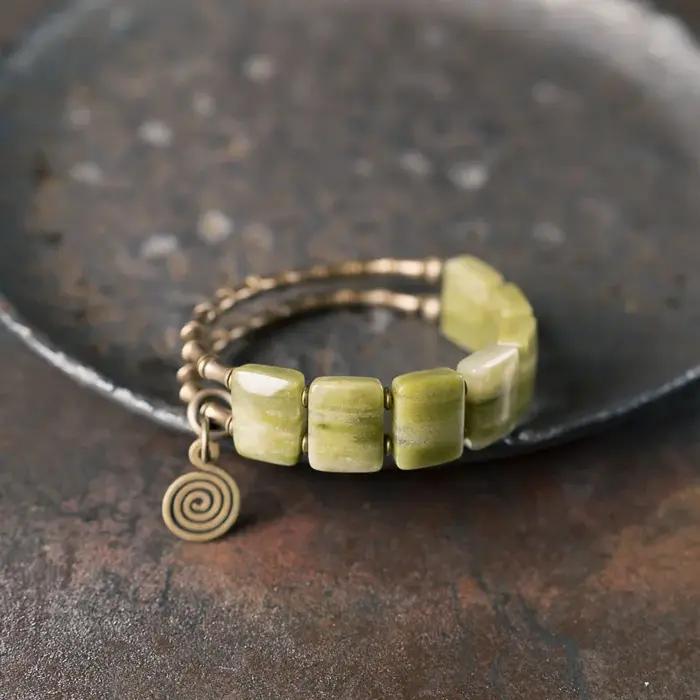 Bracelet péridot naturel en métal et laiton, deux rangées de bijoux orientaux, décoration de richess