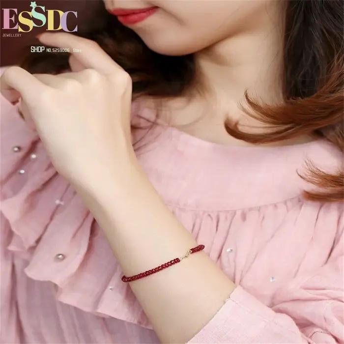 Bracelet Rubis Rouge pour Femmes Pierre Précieuse à Facettes Sang de Pigeon Perles Remplies d'Or Cordon Réglable Bijou Mode Occasion Spéciale