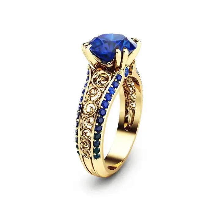 Bague fleur saphir bleu 14K or doigt diamant Bizuteria péridot Anillos De pierres précieuses rubis 1 carats anneaux Cirle délicats pour les femmes