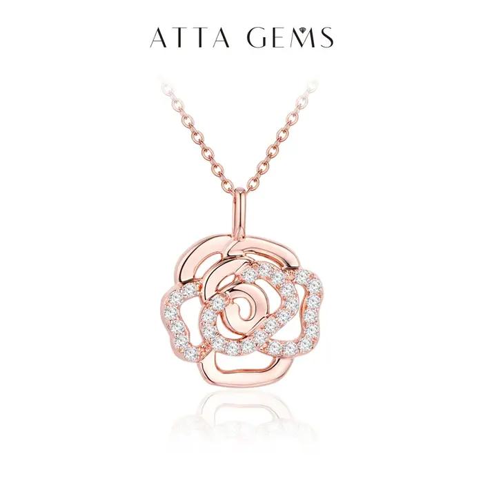 ATTAGEMS-Collier Moissanite en Argent Sterling 925 pour Femme et Homme, Pendentif Fleur, Qualité Supérieure, Patients de Mariage, Bijoux Fins