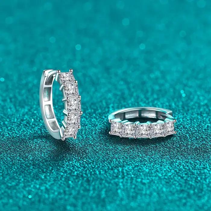 Boucles d'oreilles créoles en moissanite princesse NeeTim pour femmes