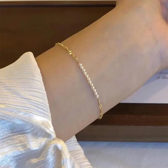 Nouveau 925 Bracelet de perles en argent Sterling personnalisé Simple charmant femme