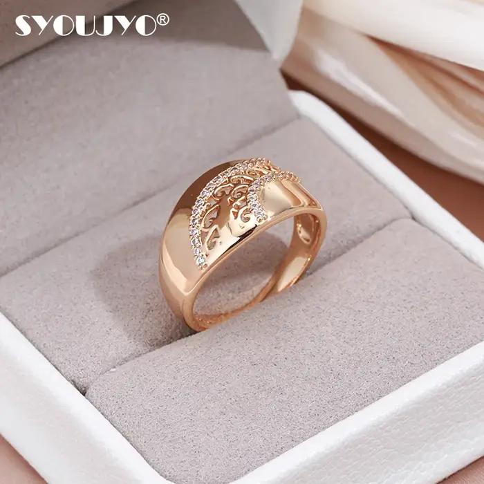 Anneau en plaqué or rose serti de zircon naturel pour femmes occasions spéciales mariage anniversaire soirée elegance classic moderne