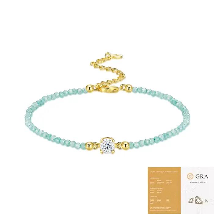 Bracelet à perles en argent 925 avec diamant moissanite pour femme, ne se décolore pas, non allergique, cadeau de fête