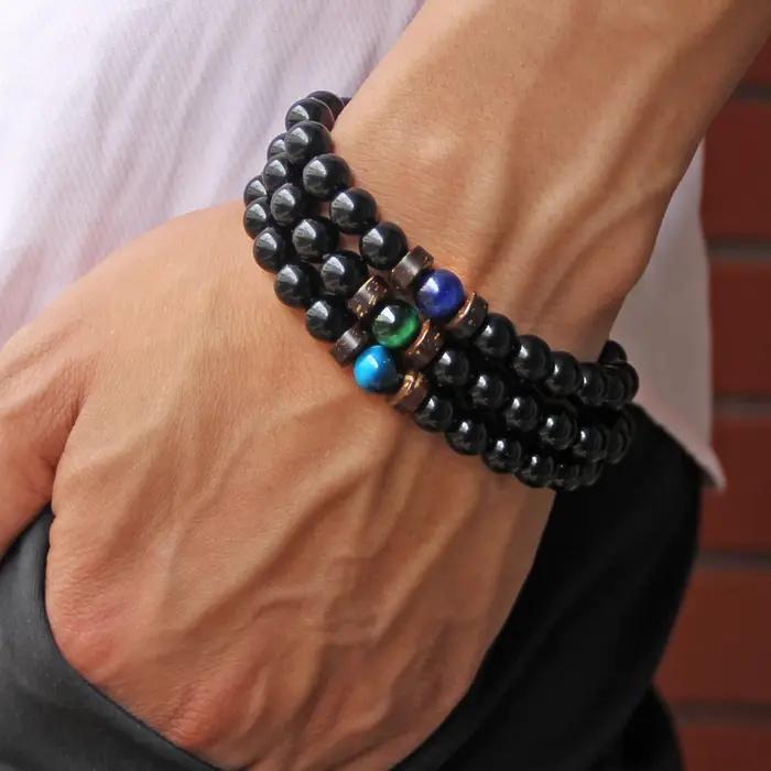 Bracelets tibétain en pierre de lave naturelle bouddha pour hommes