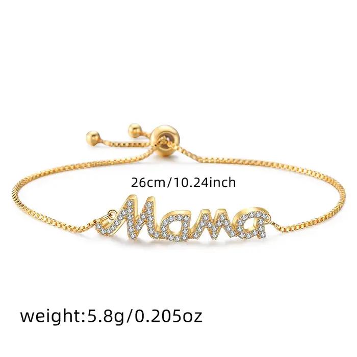 Bracelet lettre Mama avec cristaux étincelants de Rotterdam réglable pour femme cadeau d'anniversaire fête des mères bijou personnalisé colonne vertébrale