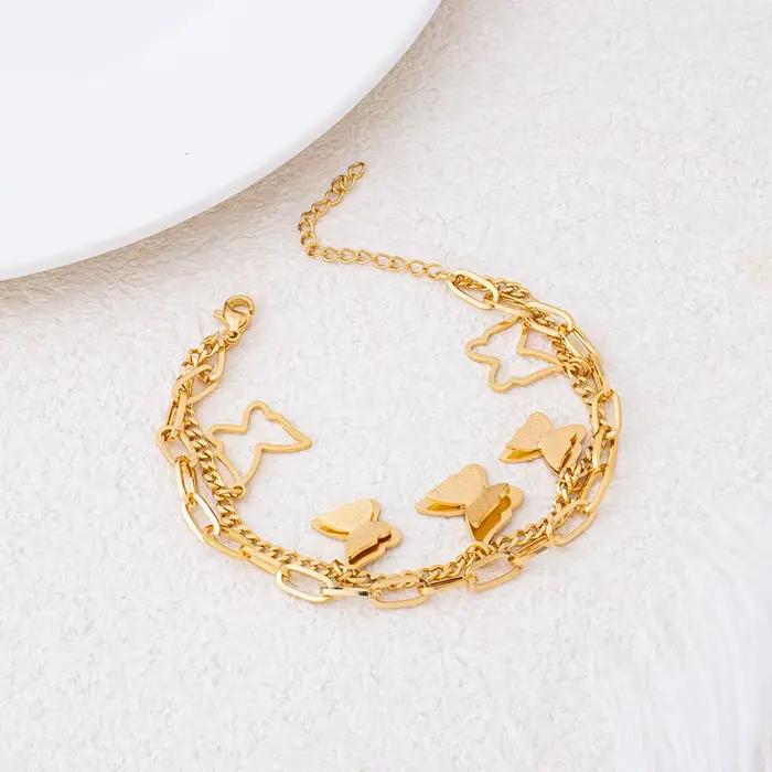 Bracelet pour femme en acier inoxydable avec motif papillon et chaîne de maillons élégante