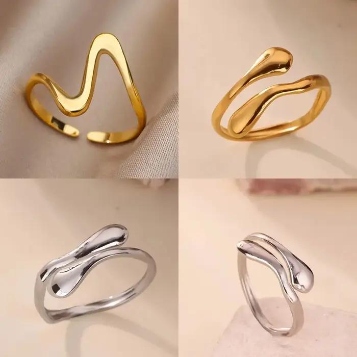 Bagues tendance pour femmes Plaqué or 18 carats Bague ajustable géométrique en acier inoxydable