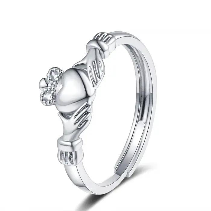 Bagues de promesse ajustables Claddagh Couronne Mains vers le Cœur, style simple et tendance, pour f