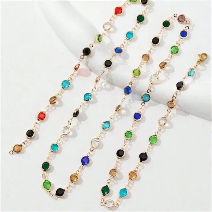 Collier à longue chaîne en perles de pierres précieuses colorées pour femmes