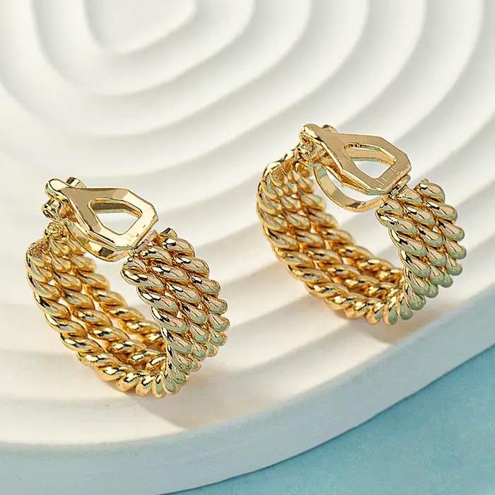 Boucles d'oreilles créoles demi-cercle plaquées or pour femmes, manchette d'oreille ronde, rétro, élégant, haut de gamme, vente en gros