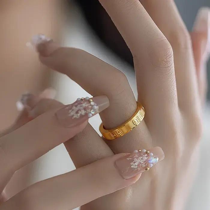 100% Original 18K or bijoux anneaux pour femmes bagues de mariage bohême fiançailles irrégulière Anillos Mujer 18 K or avec boîte