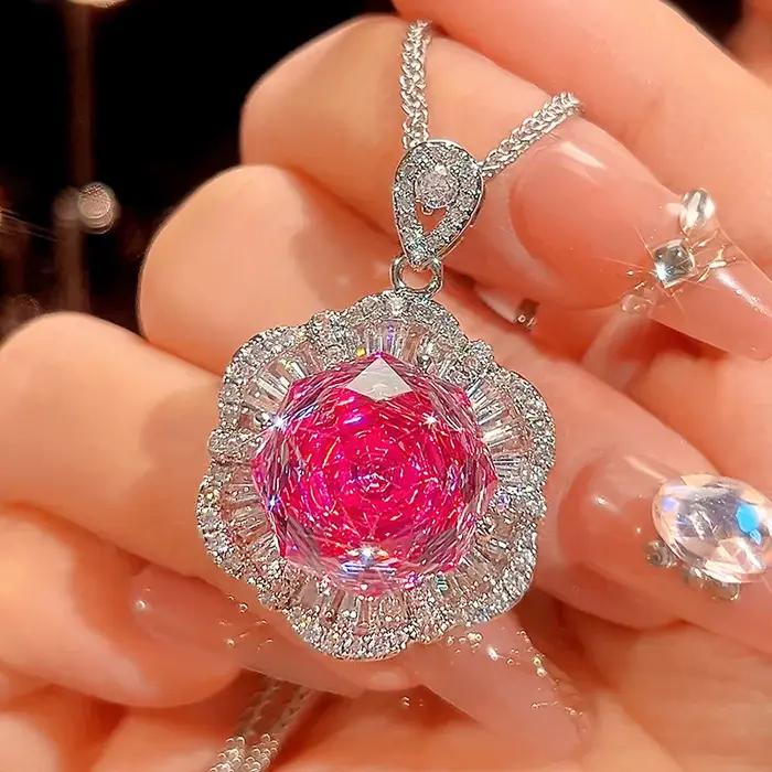 Collier fleur de camélia cristal bleu violet rose réglable bague plaqué or rose bijoux élégants pour femmes occasions spéciales
