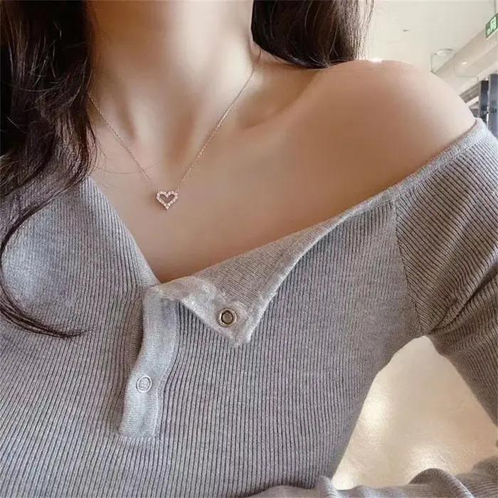 Kpop – collier avec pendentif d'amour creux en cristal pour femmes