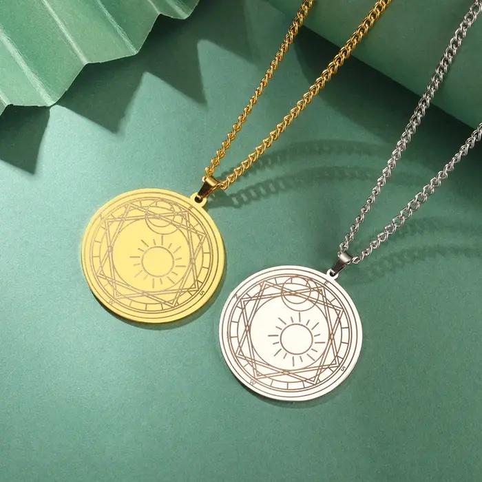 Amulette Magique Sun Sakura en Acier Inoxydable Cercle Magic Porte-Bonheur Collier Bijoux Unisexe Occasions Spéciales