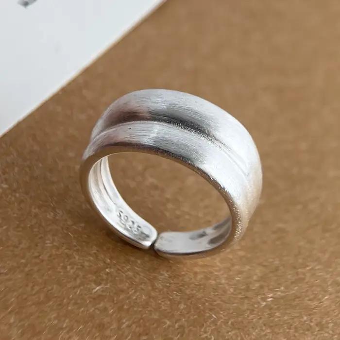 Bagues en argent Sterling 925 pour femmes et hommes, anneau ouvert ovale large et brillant, cadeau de fête d'anniversaire