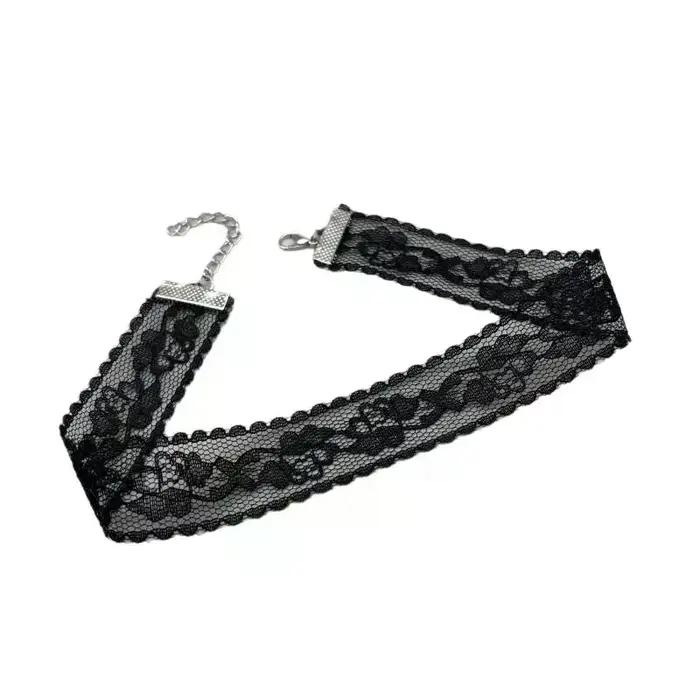 Collier ras du cou Harajuku gothique noir en dentelle florale