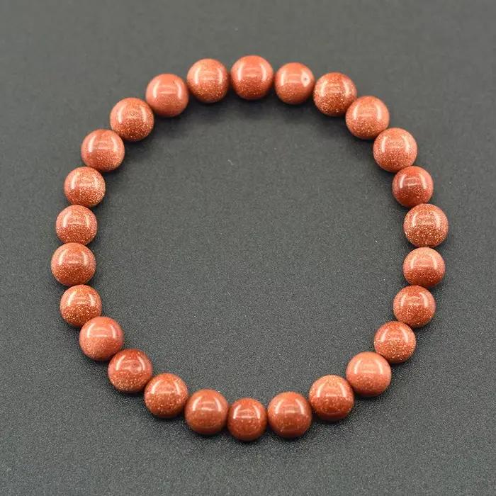 Bracelet et jonc en pierre de sable dorée naturelle à perles rondes pour femme