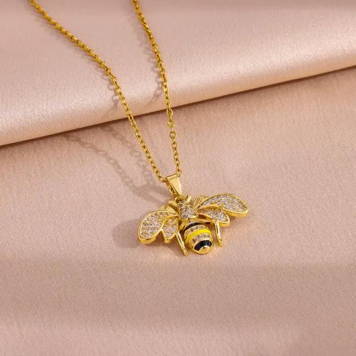 Colliers de luxe avec pendentif abeille en cristal de Zircon plaqué or 18 carats pour femmes, nouvel