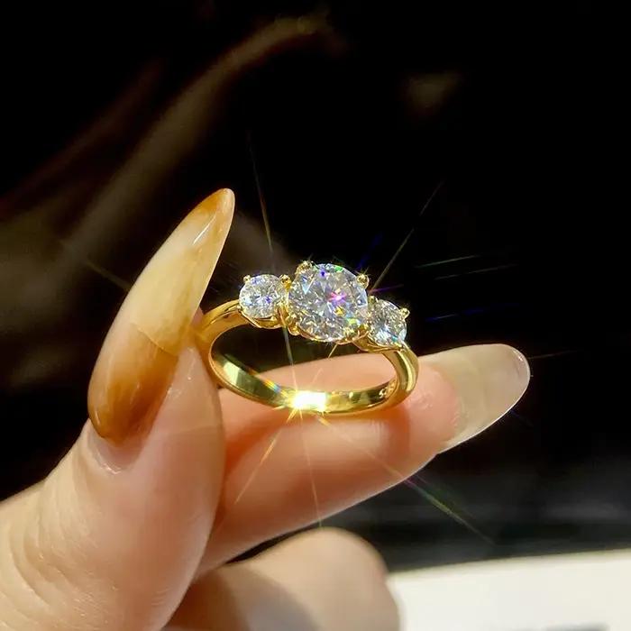 Bague ronde en diamant Moissanite véritable GRA 1
